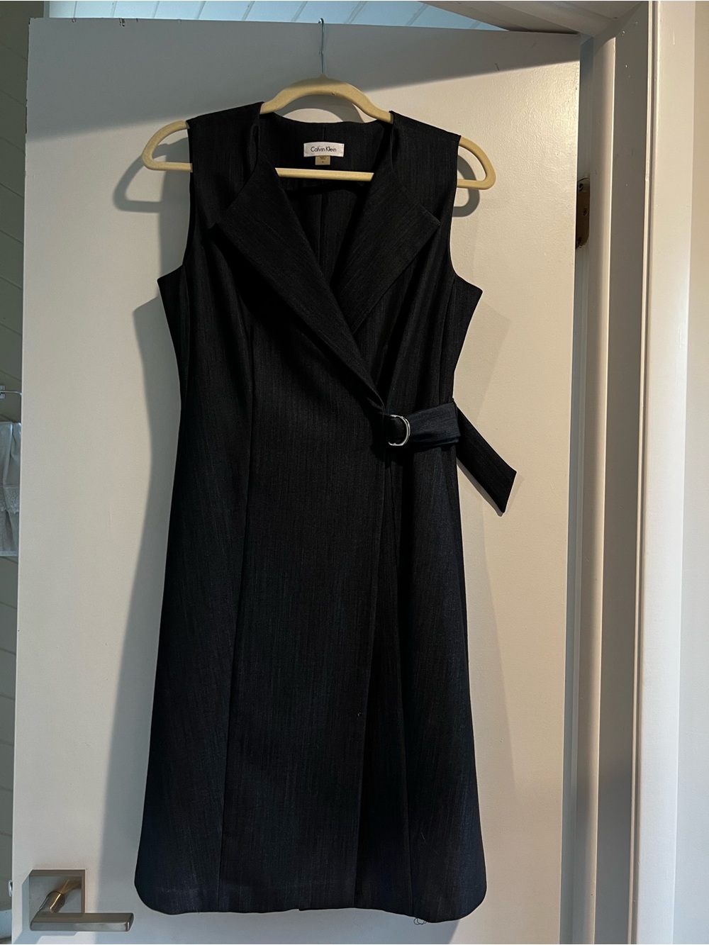 Calvin Klein Black Sleeveless Wrap Dress with D-Ring Belt